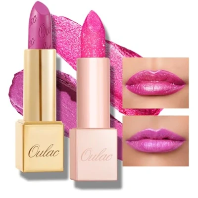 Image de OULAC Rouge a Levre Pailleté Set, Très Pigmenté Finition Lustrée Diamant, Texture Fine, Formule Hydratante Longue Durée, Maquillage Des Lèvres Pour Attirer le Regard, Vegen