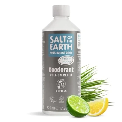 Image de Natural Deodorant Roll On Refill by Salt of the Earth, Vetiver &amp; Citrus Vegan, Long Lasting Protection, Leaping Bunny Approved, Made in UK 525ml
