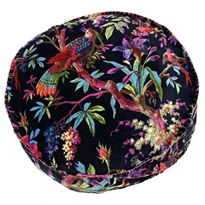 Image de Paoletti Riva Paradise Coussin Rond Noir Oiseau Coloré Imprimer Faux Velours Tissu Couverture Cousu Arêtes 100% Coton 50 X 12 Cm (20&quot; 20&quot; 5&quot; Pouces) Conçu Au Royaume Uni