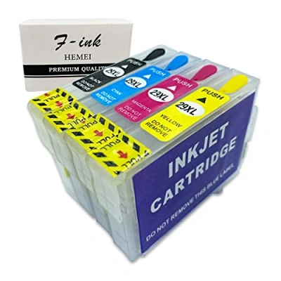 Image de F INK Cartouche d&#039;encre Rechargeable Vide Compatible avec Les Cartouches EP 29 ou 29XL, 4 Couleurs T2991 Noir T2992 Cyan T2993 Magenta T2994 Jaune