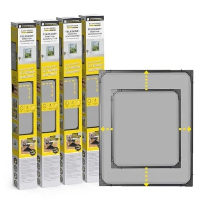 Image de EASYmaxx Insect Protect moustiquaire télescopique de fenêtre avec cadre prémonté extensible intégrée anthracite set 4 pièces