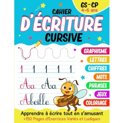 Image de Cahier d’écriture cursive GS CP: Apprendre à Tracer les Lignes, Formes, Lettres Majuscules et Minuscules Chiffres Apprenons Écrire ... de Vacances Grande Section Maternelle