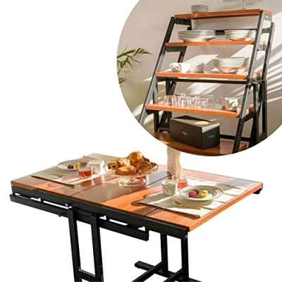 Image de BLUMIE Table modulable (L120 x l78 H77,5 cm) Convertible en Etagère Style Industriel Couleur Merisier