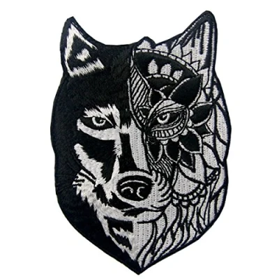 Image de Patch brodé en forme de Loup tribal tournesol, à coudre ou coller avec fer repasser