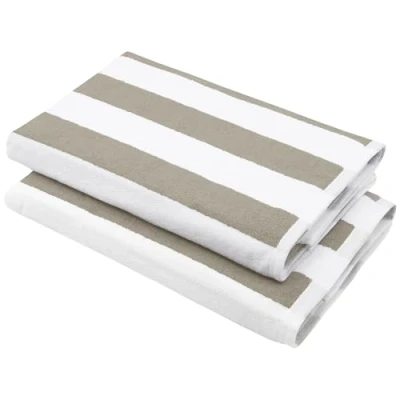 Image de ZOLLNER Set de 2 Serviettes Plage Bain résistantes et absorbantes en 70x180 cm lavables à 95C Coton Motif Rayures Intemporel Gris certifiées Oeko Tex®