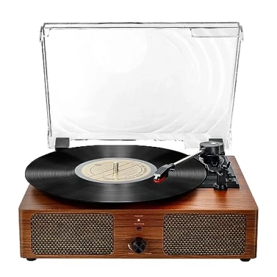 Image de Platine Vinyle Bluetooth, Tourne Disque avec 2 Haut parleurs Stéréo, Trois Vitesse 33/45/78, Prise en Charge de USB/Aux in/Sortie RCA,Phonographe Portable pour Le Divertissement et la décoration