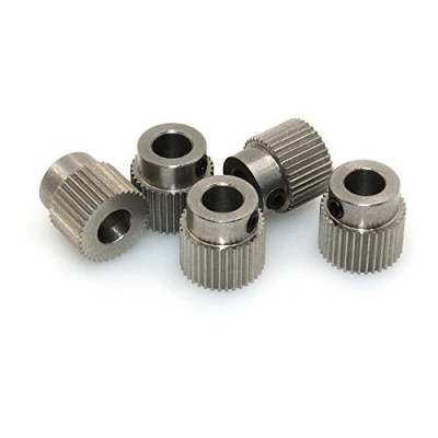 Image de Biqu poulie d&#039;extrudeuse 40 dents cylindre 5 mm engrenage d&#039;entraînement laiton pour filament d&#039;imprimante 3D 1,75 et 3 (lot de 5), acier inoxydable,