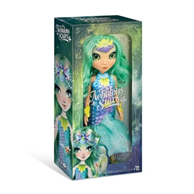 Image de Poupée Marinia Nebulous Stars, 38 cm Cheveux Longs Vert, Robe Queue de Sirène, Coiffe Coquillage, Bijoux et Autres Accessoires Enfants à partir 3 Ans Inclus l&#039;Histoire