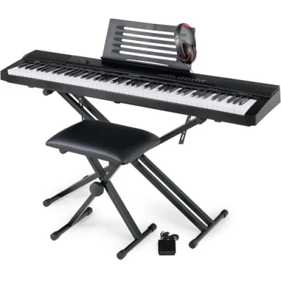 Image de McGrey SK 88 piano numèrique super kit Synthetiseur d&#039;entrée de gamme en optique scène avec touches 146 sonorités y compris pédale, support pour clavier, tabouret et écouteurs Noir