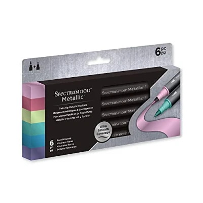Image de Spectrum Noir Metallic Shimmering Finish with Vivid Colour Dual Tipped Markers Featuring A Brush And Bullet Nib Perfect For Black/Dark Surfaces Pack of 6 Rare Minerals