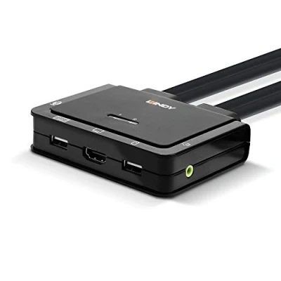 Image de LINDY Switch KVM 2 Ports HDMI 2.0, USB 2.0 &amp; Audio, cbles intégrés