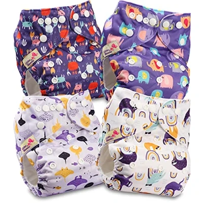 Image de Littles &amp; Bloomz Lot de 4 Bébé Couches Réutilisables en Tissu Couche Lavable à Poche avec Bouton Pression, FLP2 0404