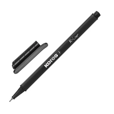Image de Kores K Liner : Feutres Fins Noirs, Stylos à Pointe Fine de 0,4 mm pour l&#039;Écriture, les Esquisses et le Dessin, Gainée Métal, Forme Triangulaire Ergonomique, Paquet 12