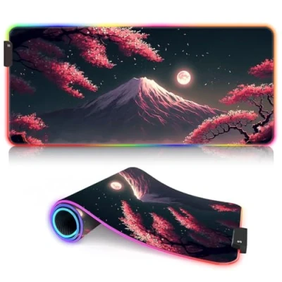 Image de Large RGB LED Gaming Mouse Pad Mat 14 Modes Glow Mousepad Non Slip Extended Big Keyboard and for PC Laptop Desk XXL Japanese Cherry Blossoms 15.7x35.4inch