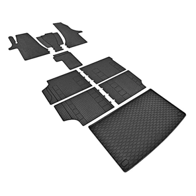 Image de Z4L Lot de tapis sol en caoutchouc et bac coffre pour VW T6.1 Transporter/Caravelle 8 sièges 2019 2022 L1 + Tunel
