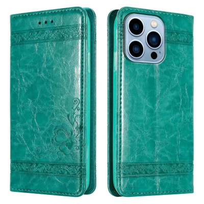 Image de Coque pour Apple iPhone 13 PRO MAX en TURQUOISE avec ornements Housse de protection Étui fermeture magnétique, fonction support et compartiment carte Neuf