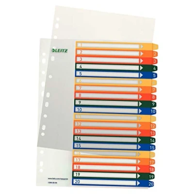 Image de Leitz Intercalaires 1 20, Imprimable sur PC, A4, Plastique Ultra Résistant, Extra Large, Blanc/Multicolore, 12960000