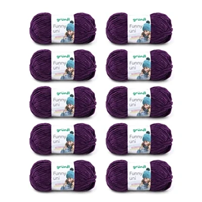Image de Gründl Funny uni, Fil pour Aiguilles &amp; Crochet (Fil Chenille à l’Aspect velouté 100% Polyester, 10 x 100 g / 120 m, grosseur d’Aiguilles n 5 6, g), Aubergine