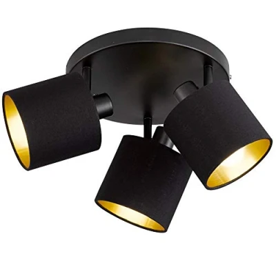 Image de Reality Spot Bar TOMMY R80333979, Métal Noir Mat, Abat jour en tissu Noir/Doré