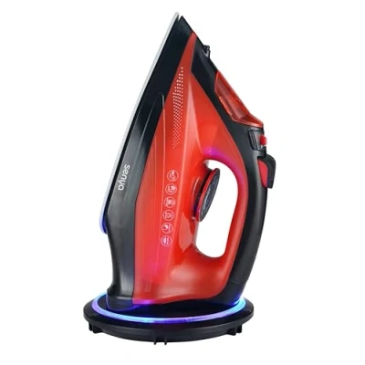 Image de SENYA Fer à Repasser Vapeur Sans Fil, Débit 35 g/min, 2400W Semelle en Céramique, Défroissage Vertical Rouge Simple Move V2