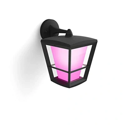 Image de Philips Hue White &amp; Color Ambiance Applique murale descendante ECONIC en aluminium, Noir, fonctionne avec Alexa, Google Assistant et Apple Homekit