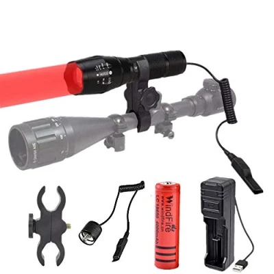 Image de Lampe Torche à Lumière Rouge, 5000 Lumen de Poche Tactique LED zoomable, Torches Chasse Coyote Varmint avec Monture, Pressostat, pour Vision Nocturne, Chasse, Astronomie