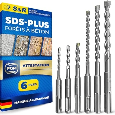 Image de S&amp;R Coffret 6 Forets à Béton SDS Plus pour Perceuse Visseuse Perforateur Percussion. Jeu Mèches de Maçonnerie Pierre Briques 5/6/8 x 110 mm 6/8/10/12 160