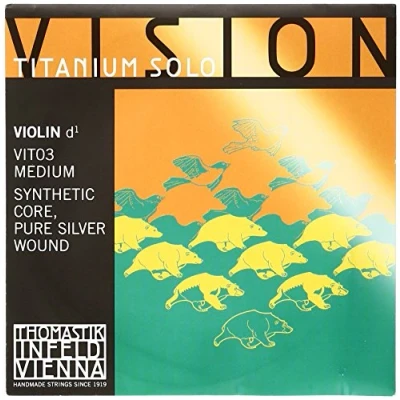 Image de Cordes Thomastik Violon Vision Titanium Solo Synthetic Core Boule en titane à enlever;Ré Argent filé. 4/4; Moyen