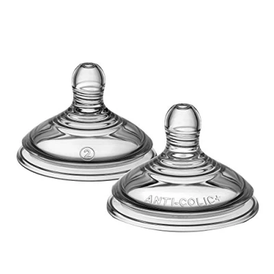 Image de Tommee Tippee Lot de 2 tétines anti coliques avancées pour biberon, débit moyen, 3 mois et plus, comme la poitrine un loquet naturel, valve colique, silicone souple