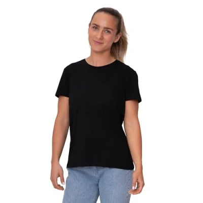 Image de DANISH ENDURANCE T Shirt en Coton Bio, Mélange Ultra Doux, Col V ou Rond, Manches Courtes, Femme, Rond Noir, L
