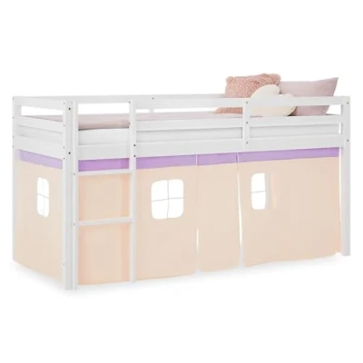 Image de HomeStyle4U 2948 Lit mi hauteur 90x200 cm en pin massif avec rideau violet pêche