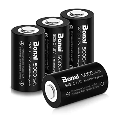Image de BONAI Piles LR14 Rechargeables 5000mAh, 1,2V Ni MH Accu, Pré chargé Baby C Pile, Type Rechargeable 1200 Cycles Faible Auto décharge, Pile Longue Vie Lot de 4
