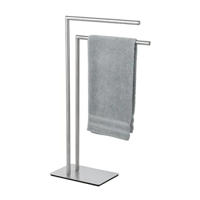 Image de WENKO Porte Serviettes Recco sur Pied en INOX satiné avec Plaque Lourde pour Une Bonne stabilité Deux Barres 40cm Ranger Les 48x80,5x20cm