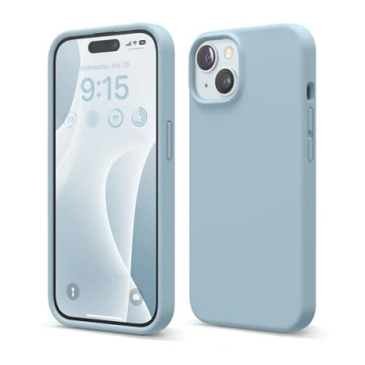 Image de elago Coque Silicone Liquide Compatible avec iPhone 15, Qualité Supérieure, Protection Intégrale [Structure Antichoc 4 Couches], Doublure Microfibre Douce Anti Rayures (Bleu Ciel)