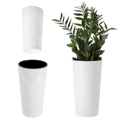 Image de KADAX Pot de Fleurs Haut pour Sublimer l&#039;Intérieur et l&#039;Extérieur, Alliance Parfaite Entre Design Moderne Fonctionnalité Exceptionnelle (Blanc, 57.5 cm)