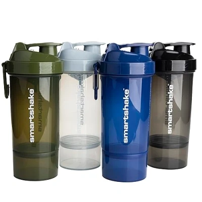 Image de Smartshake O2GO ONE 4 Pack Protein Shaker Bottle 600 ml 20 oz Storage Included Leakproof Screw on Lid BPA Free Unisex Mist Gray, Army Green, Black, Navy Blue