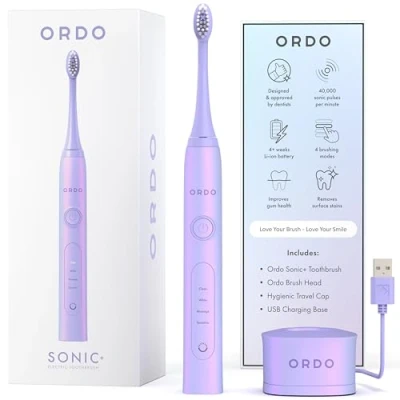 Image de Brosse à Dents Electrique Ordo Sonic Technologie Intelligente Avancée Avec 4 Modes de Brossage Batterie Rechargeable Rapide et Élément Chargeur USB Pour Adultes Perle Violette