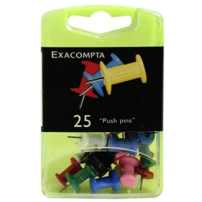 Image de Exacompta Réf. 14740E Boîte de 25 épingles d&#039;affichage Push Pins Hauteur la pointe 7 mm Diamètre 10 Pour fixer cartes, photos, documents, cadres, guirlandes 6 couleurs assorties