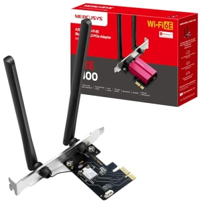 Image de Mercusys AXE5400 Adaptateur Tri Band Wi FI 6E Bluetooth 5.2 PCIe avec Deux antennes, OFDMA, MU MIMO, Faible latence, Puce Intel 6, dernier WPA3, Prend en Charge Windows 10/11 (64 Bits) (MA86XE)
