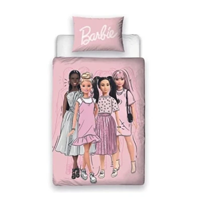 Image de Character World Barbie Parure de lit Simple Officielle pour Enfant réversible Double Face avec taie d&#039;oreiller Assortie Rose Polycoton