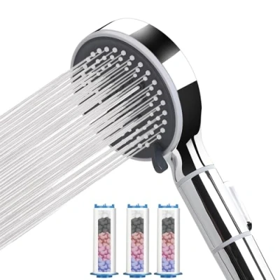 Image de Pommeau de Duche Haute Pression,Pommeau Douche avec Filtre Economie Deau,Shower Head,Pommeau Anti Calcaire Bouton D&#039;arrêt D&#039;eau,Douchette WC 6 Modes et Douches à Main Chrome