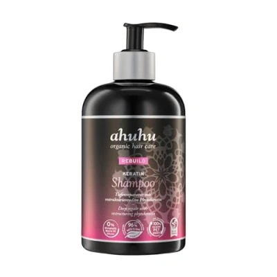 Image de ahuhu REBUILD Shampoing kératine XXL (500 ml) à la phytokératine végétale, grenade et amarante, restructure les cheveux facilite le démêlage, anti fourches frisottis