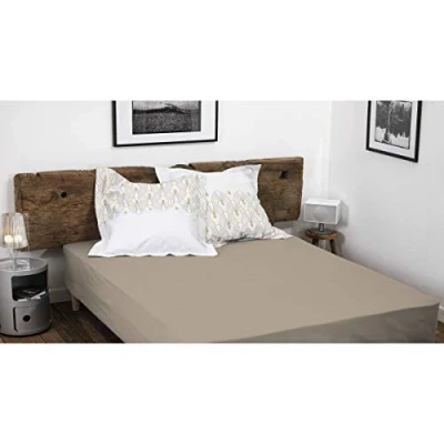 Image de HOME LINGE PASSION, Drap Housse Beige Fonce 180x200 +30 cm 100% Coton 57 Fils (Label Oeko TEX)