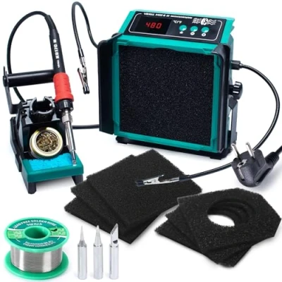 Image de YIHUA 948DQ III 2 IN 1 ventilateur d&#039;extraction de fumée soudure 110W Kit station soudage avec affichage température angle inclinable support pour fer à souder(EU Plug)