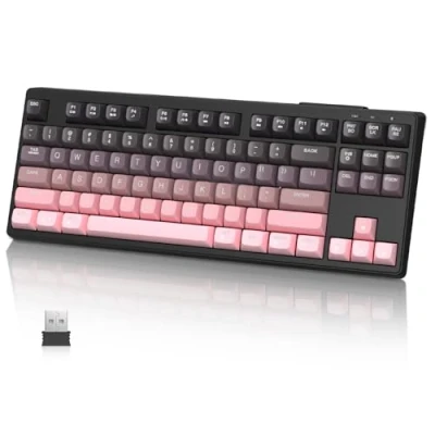 Image de MAMBASNAKE M87 TKL 87 touches clavier gaming sans fil bimode, Bluetooth/2,4 GHz, sphériques en PBT, batterie 4000 mAh, à membrane rétroéclairé arc ciel aux couleurs variées Rose