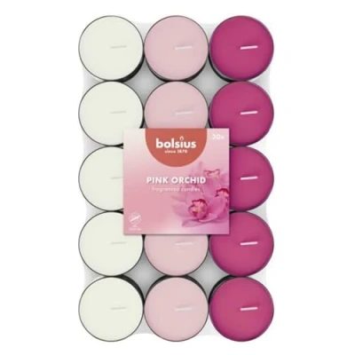 Image de Bolsius 30 Bougies Chauffe Plat Parfumées Orchidée Rose Durée de Combustion 3.5 Heures Diamètre 38 mm Extraits Naturels Contient la Cire Végétalienne Sans Huile Palme