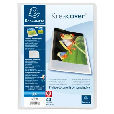 Image de Exacompta Réf. 5748E Paquet de 5 protège documents Kreacover Chromaline 40 pochettes cristal lisse 80 vues pour A4 dim 24 x 32 cm couverture en polypro semi rigide couleur incolore
