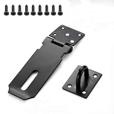 Image de Moraillon de Cadenas en Acier Inoxydable, KAIISSA Robuste et Ensemble D&#039;agrafes Serrure Porte Fermoir Hangar Agrafe Avec vis Noir