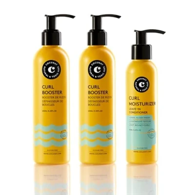 Image de COCUNAT Curl Booster 2 + Moisturizer Leave In Gel définissant Démêle, Définit et Hydrate les Boucles Élimine Frisottis Méthode 250ml 150ml
