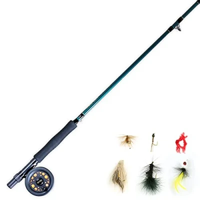 Image de Martin Kit complet de pêche à la mouche, canne mouche 2,4 m, poids 5/6, moulinet contrôle bord taille pré bobiné avec dos, ligne et leader, comprend un assortiment